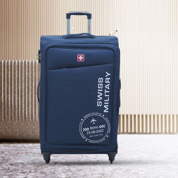 Swiss Military Porton Navy Blue Soft-Sided Luggage Trolley Bag, Lightweight, Combination Lock, 24 Inch, Medium