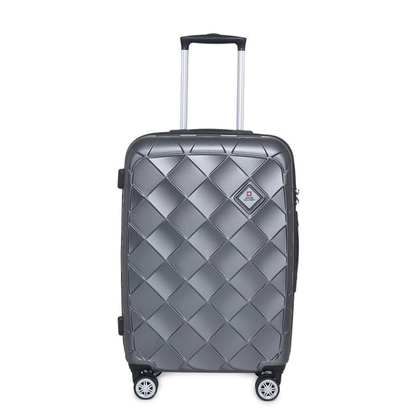 SWISS MILITARY JUPITOR Grey Textured Hard Shell Luggage Trolley Bag with 360 Degree Rotatable 8 Wheels and TSA Lock, 24 Inch