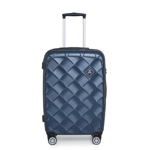 SWISS MILITARY JUPITOR Navy Blue Textured Hard Shell Luggage Trolley Bag with 360 Degree Rotatable 8 Wheels and TSA Lock, 24 Inch