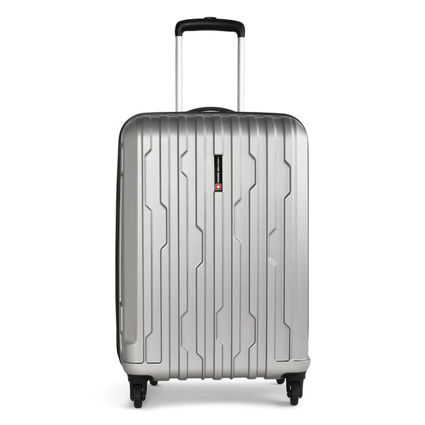 Swiss Military CRYSTAL Hard-Sided Luggage Trolley Bag | Durable Zipper | Combination Lock | Light Weight | 24 Inch | Material: ABS | Colour: Silver