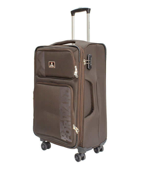 Swiss Military Neptune Brown Soft Trolley Luggage Bag, Polyester, Large Storage Capacity, 20 Inch