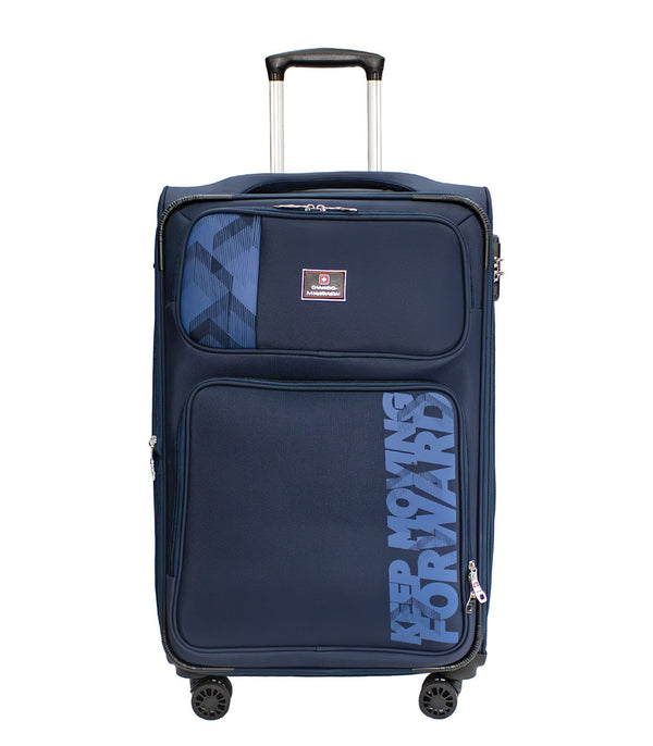 Swiss Military Neptune Navy Blue Soft Trolley Luggage Bag, Polyester, Large Storage Capacity, 24 Inch