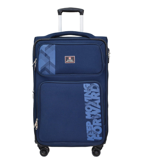 Swiss Military Neptune Navy Blue Soft Trolley Luggage Bag, Polyester, Large Storage Capacity, 28 Inch