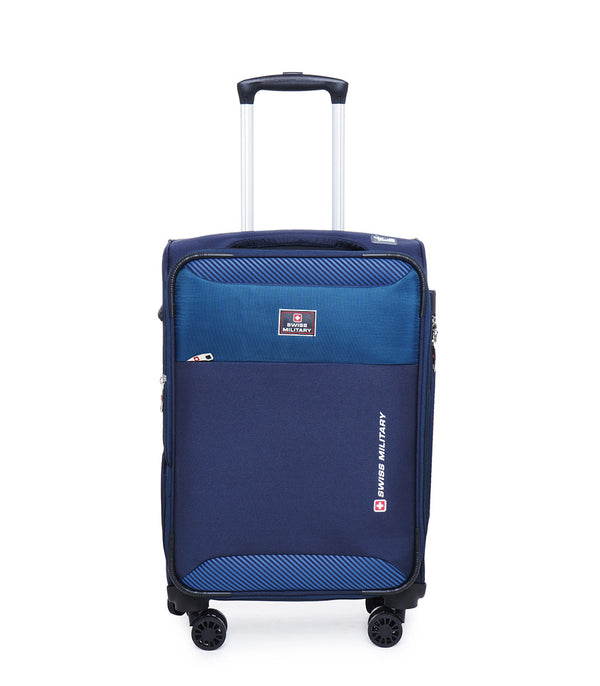 Swiss Military Platinum Navy Blue Soft Trolley Luggage Bag, Polyester, Large Storage Capacity, 20 Inch