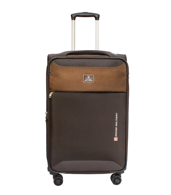 Swiss Military Platinum Brown Soft Trolley Luggage Bag, Polyester, Large Storage Capacity, 20 Inch