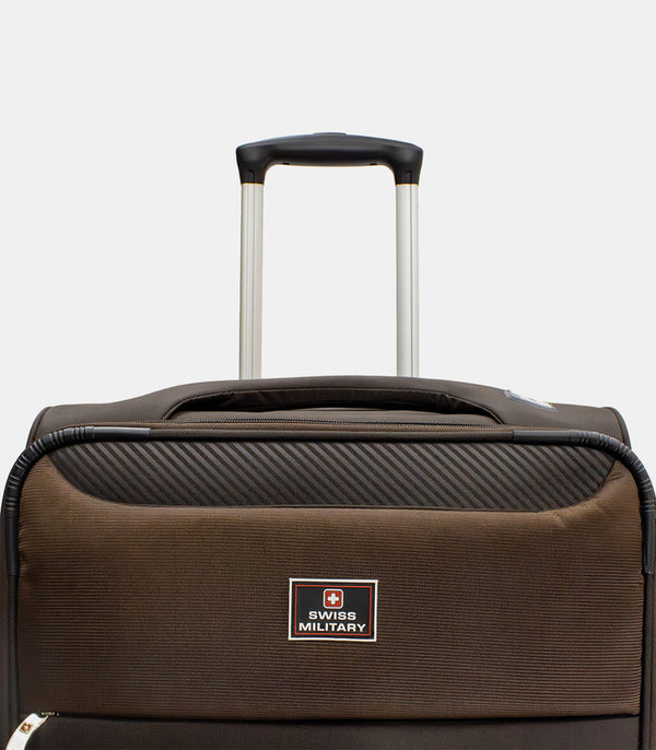 Swiss Military Platinum Brown Soft Trolley Luggage Bag, Polyester, Large Storage Capacity, 28 Inch