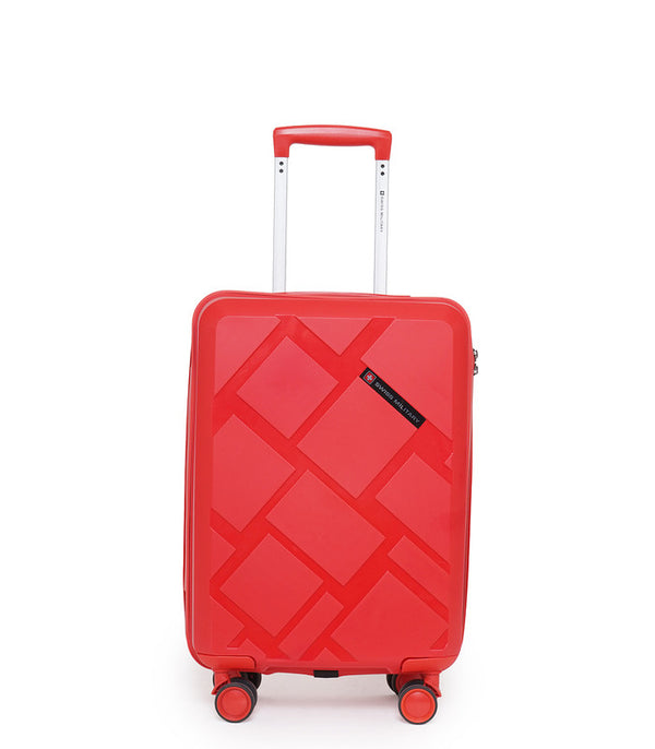 Swiss Military Star Hard-Sided Luggage Trolley Bag | Durable Zipper | Combination Lock | Light Weight | 20 Inch | Material: PP | Red | SM004HTB