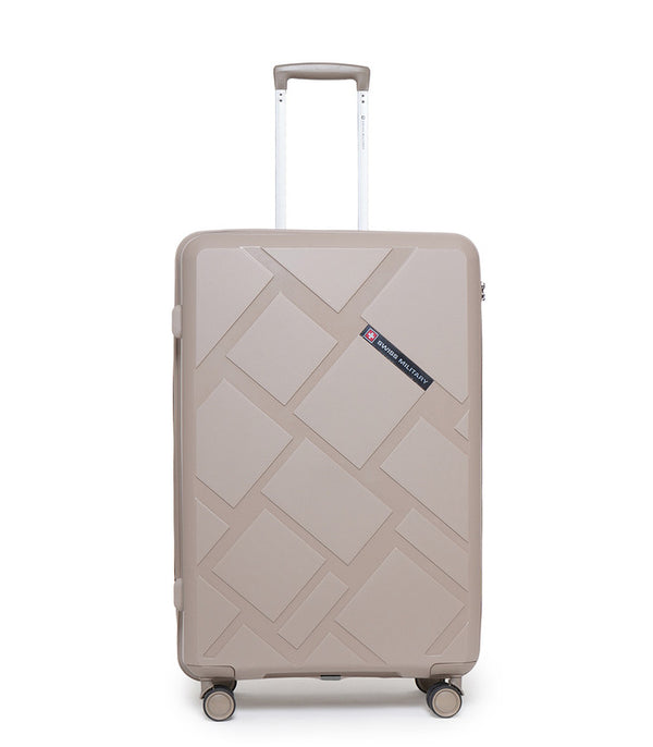 Swiss Military STAR Hard-Sided Luggage Trolley Bag | Durable Zipper | Combination Lock | Light Weight | 24 Inch | Material: PP | Beige | SM004HTB