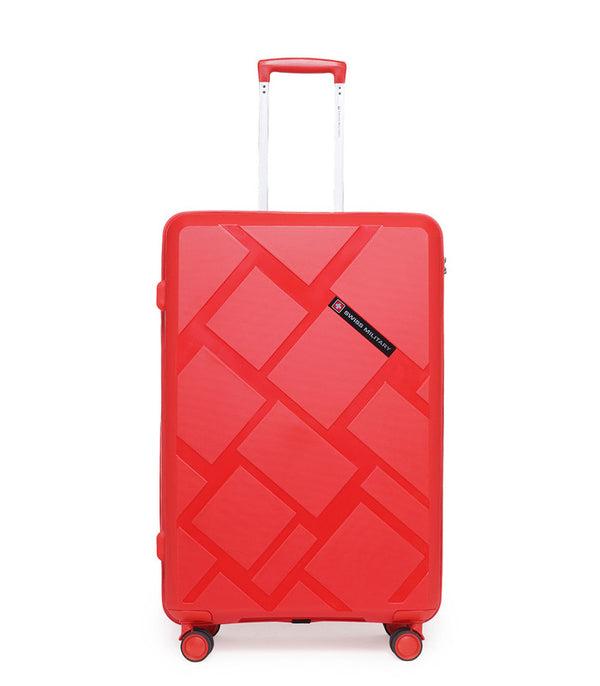 Swiss Military STAR Hard-Sided Luggage Trolley Bag | Durable Zipper | Combination Lock | Light Weight | 24 Inch | Material: PP | Red | SM004HTB