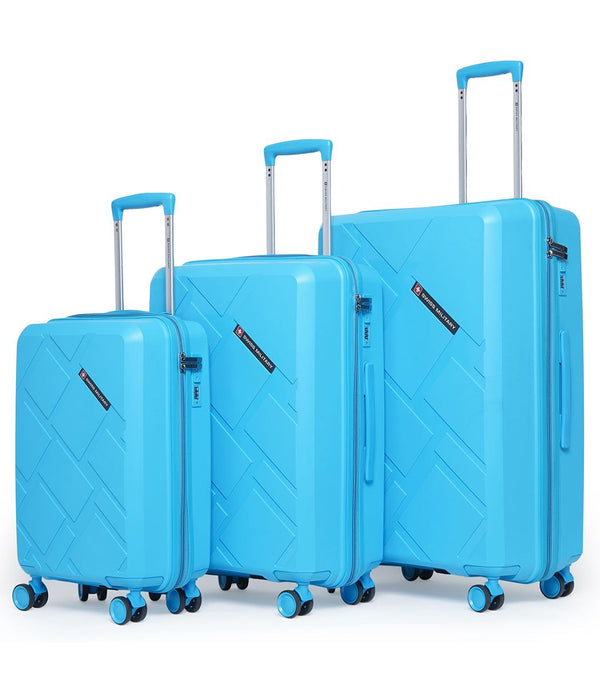 Star Set Of 3 Hard Cabin+Medium+Large Trolley Bags With 8 Wheels & 3 Dial Lock, Blue