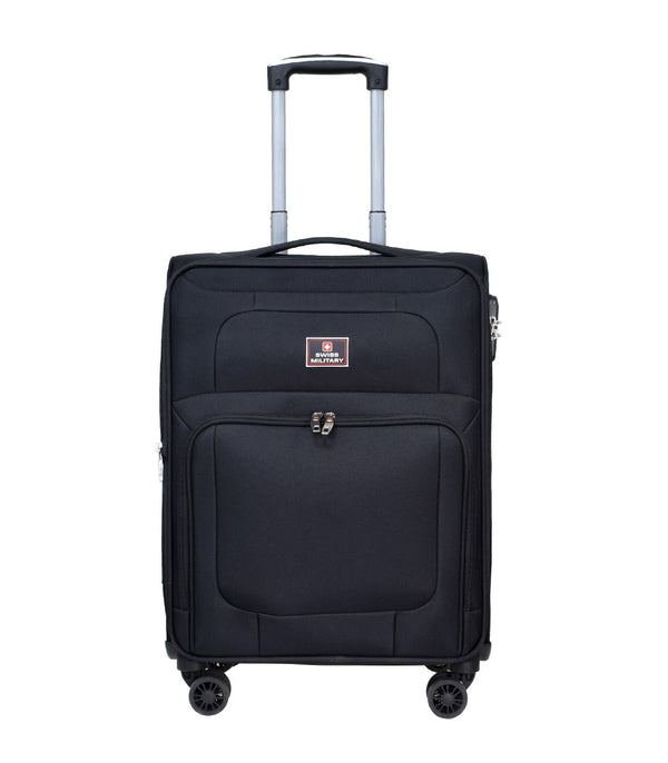 Swiss Military Titanium Black Soft Trolley Luggage Bag, Polyester, Large Storage Capacity, 20 Inch