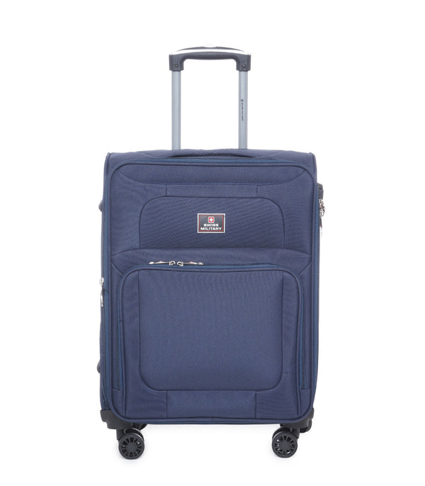 Swiss Military Titanium Navy Blue Soft Trolley Luggage Bag, Polyester, Large Storage Capacity, 20 Inch