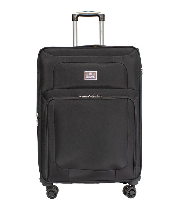 Swiss Military Titanium Black Soft Trolley Luggage Bag, Polyester, Large Storage Capacity, 24 Inch