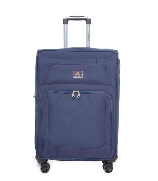 Swiss Military Titanium Navy Blue Soft Trolley Luggage Bag, Polyester, Large Storage Capacity, 24 Inch