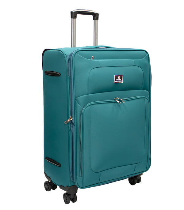 Swiss Military Titanium Teal Soft Trolley Luggage Bag, Polyester, Large Storage Capacity, 24 Inch