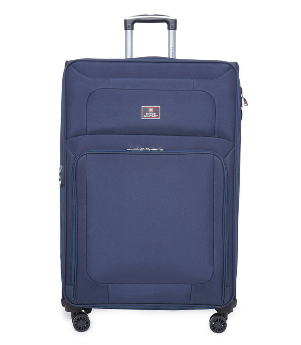 Swiss Military Titanium Navy Blue Soft Trolley Luggage Bag, Polyester, Large Storage Capacity, 28 Inch